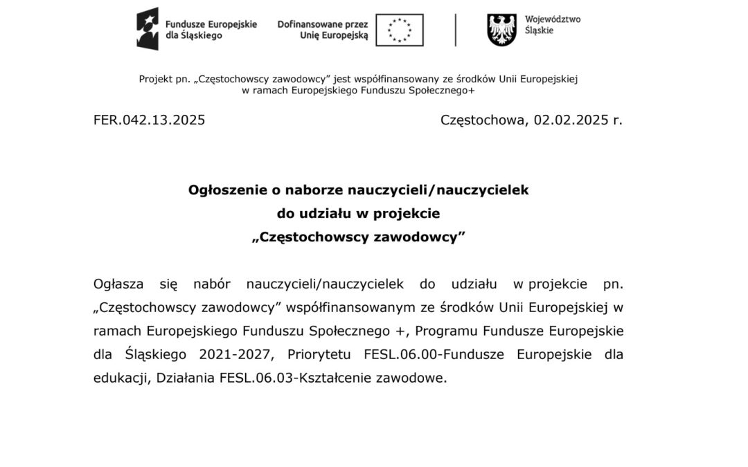 „Częstochowscy zawodowcy” – rekrutacja dla nauczycieli